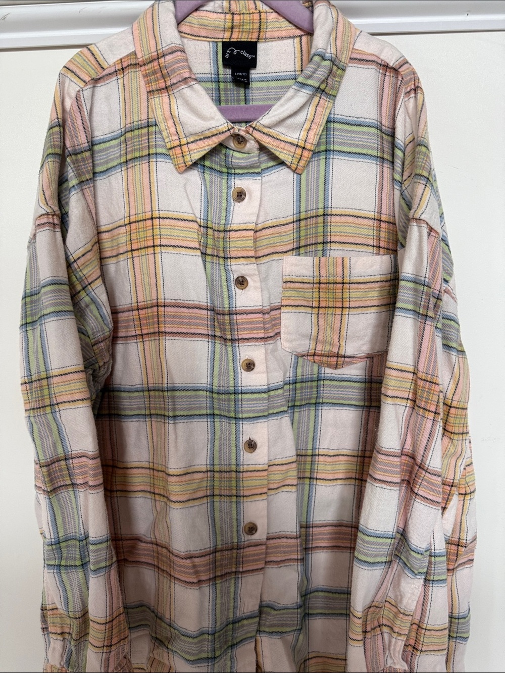 Cat & Jack Pastel Plaid Button-Down Shirt in Cream, Pink, Green, Yellow